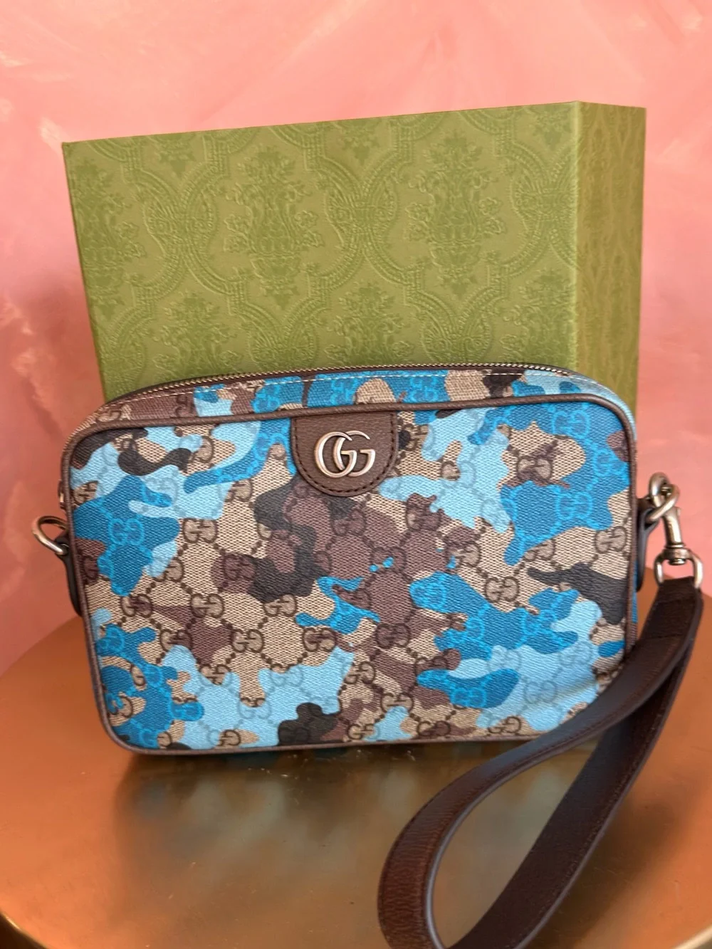 Gucci Blue and Brown Camouflage GG Supreme Messenger Bag